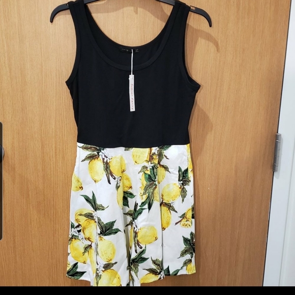 Simier Fariry, NWT, Sleeveless Tank Mini Fit & Flare Dress, Yellow Lemons/Black - Picture 3 of 16